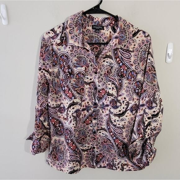 NOTATIONS PAISLEY button down shirt petite‎ large - Picture 1 of 5